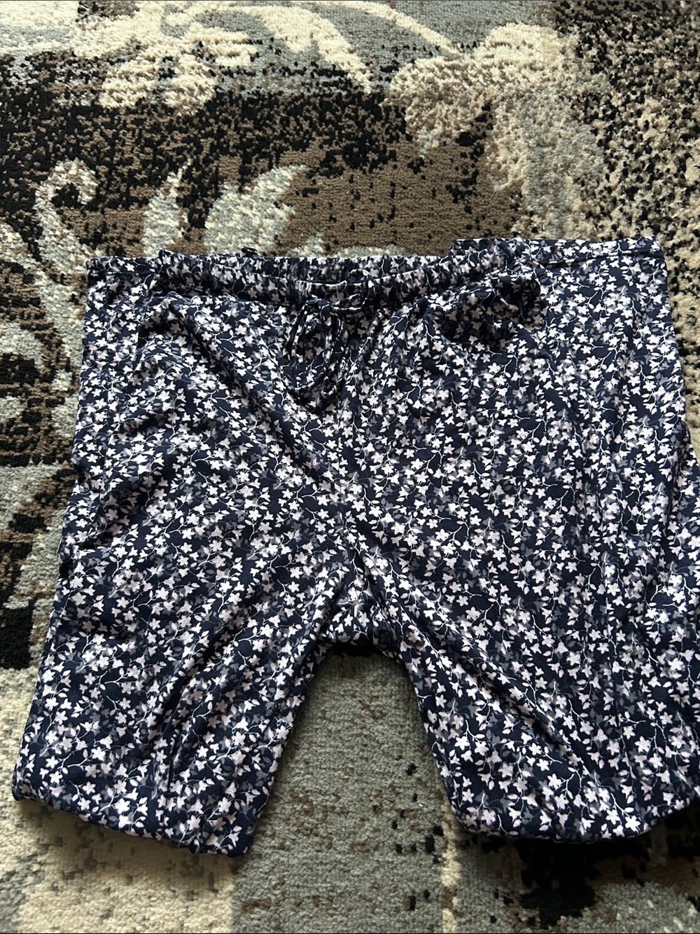 Women’s Navy Floral Pajama Pants with Drawstring